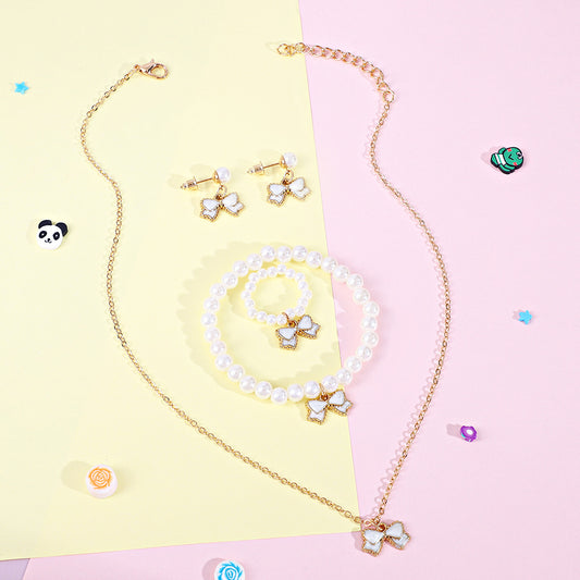 Children's Pearl Cute Little Alloy Dripping Bowknot Bracelets