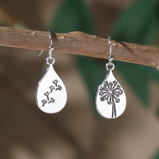 Couple Carved Vintage Flower Dandelion Asymmetric Minimalist Design Ethnic Style Earrings