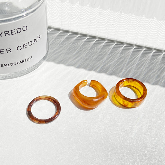Retro Color Resin Open Ornament Geometric Rings