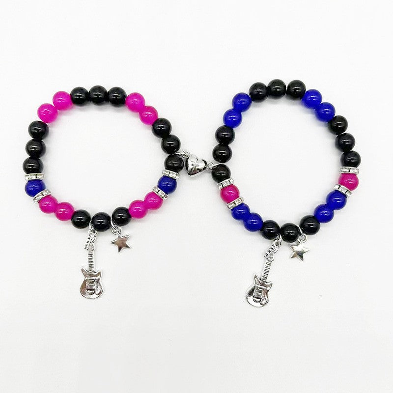 Men's Beaded Heart-shaped Magnetic Suction For Suite Rings