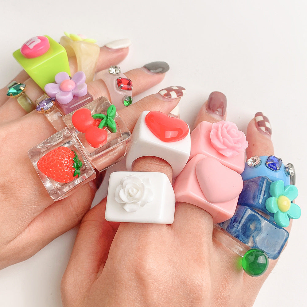 Resin Love Bean Color Matching Trendy Rings