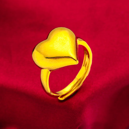 Women's Love Heart-shaped Glossy Alluvial Gold Rings