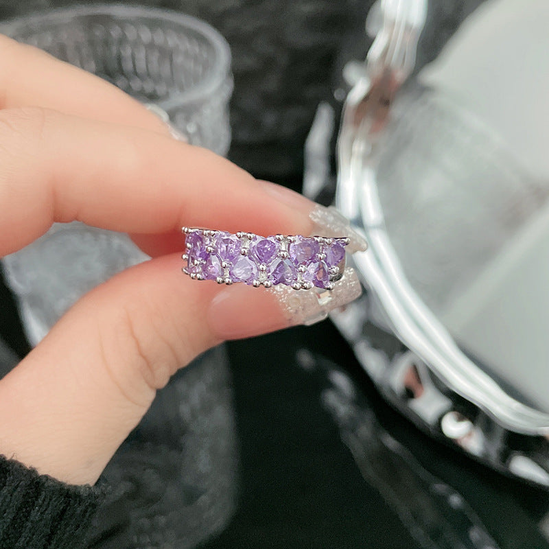 Cool Purple Diamond Open Female Cold Wind High Sense Rings