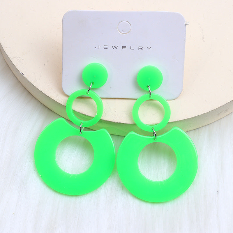 Women's Color Round Stitching Hollow Acrylic Ear Rings