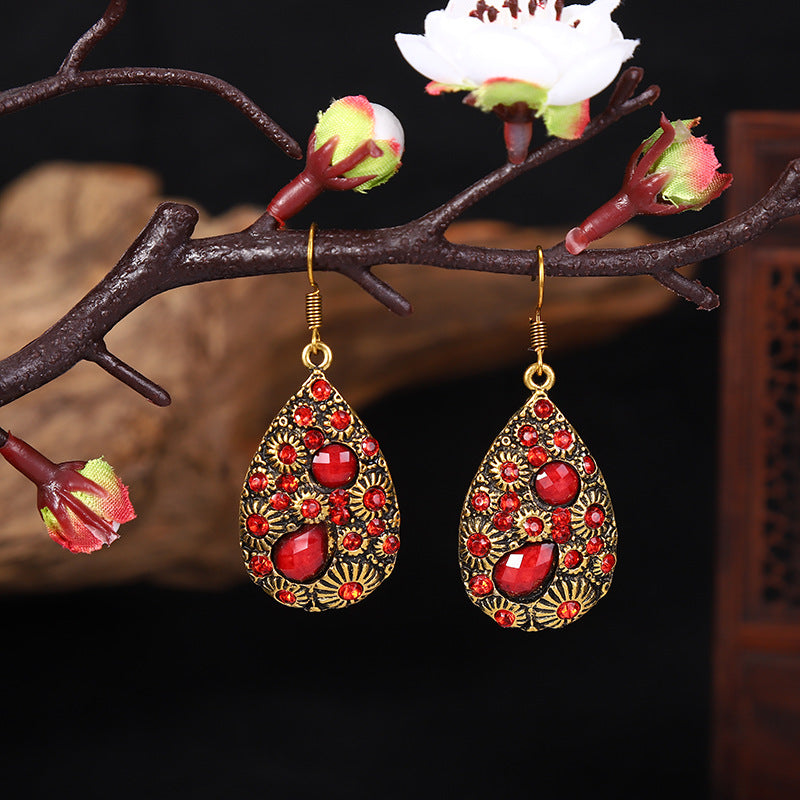 Water Drop Gem Ancient Ethnic Style Earrings