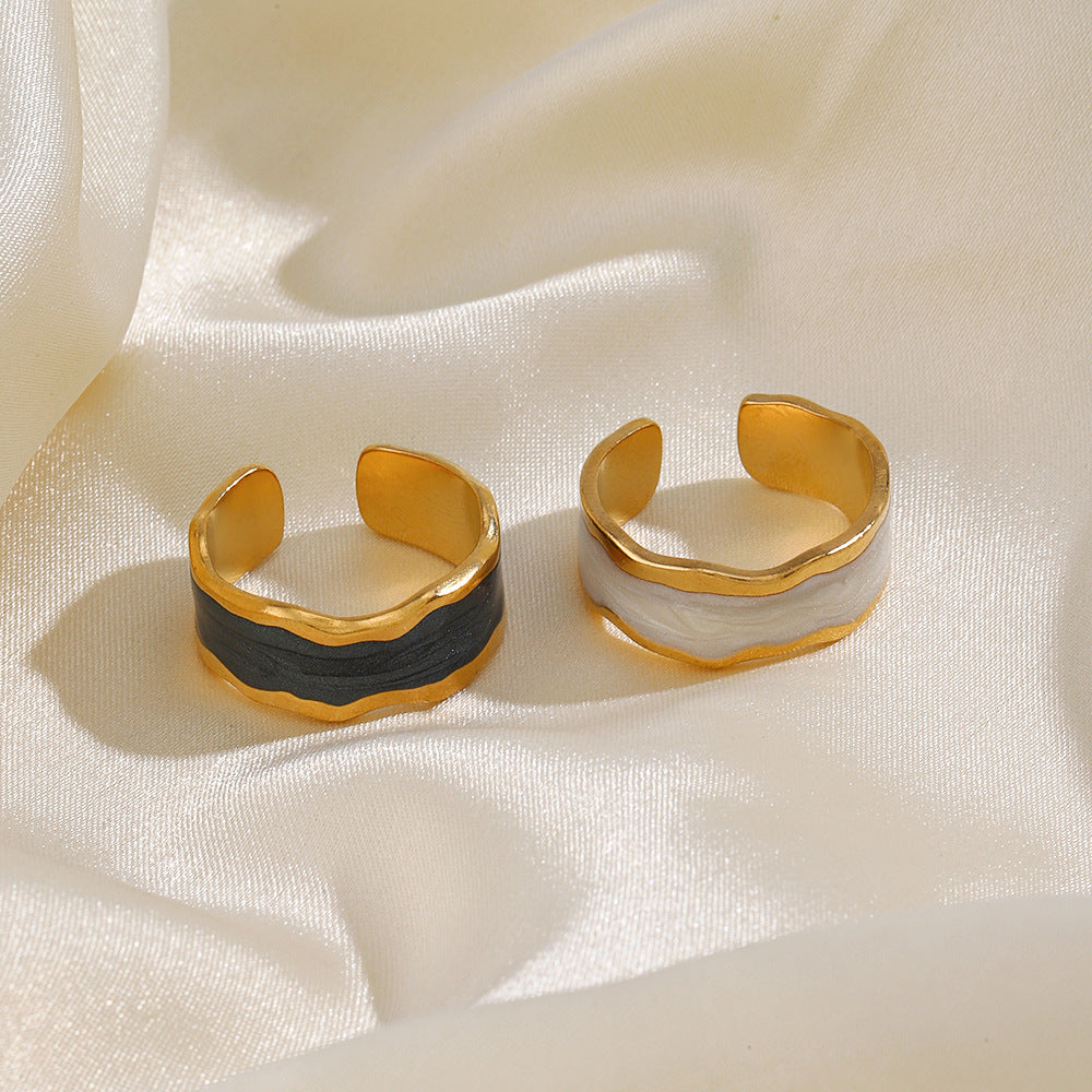 Women's White Oil Dripping Stainless Steel Open Rings