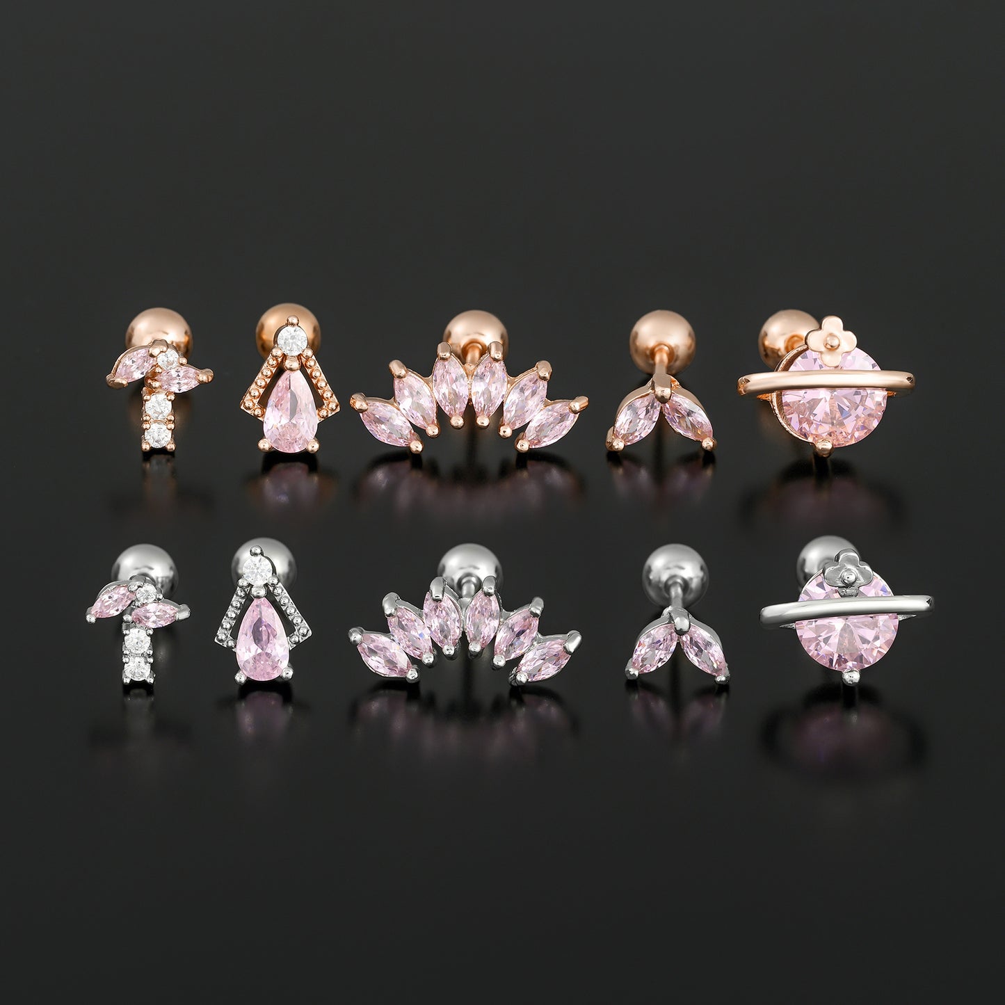 Personality Ear Bone Geometric Micro Inlaid Zircon Stainless Stud Earrings