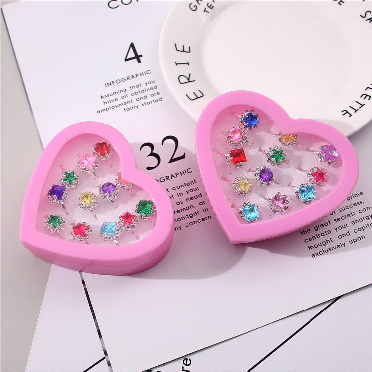 Children's Boxed Toy Rhinestone Cartoon 2 Yuan Rings