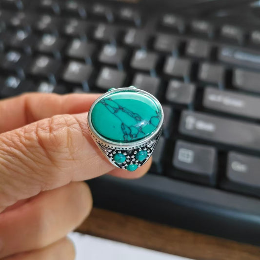 Unisex Imitation Turquoise Open Adjustable Ornament Rings