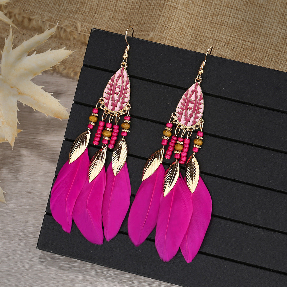 Eardrops Water Drop Feather Jewelry Retro Ethnic Style Earrings