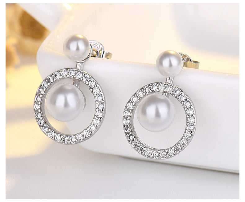 Round Trendy Full Diamond Pearl Simple Stud Earrings