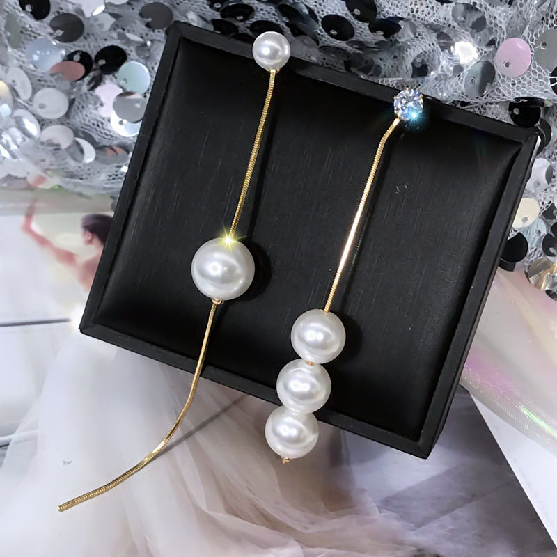 Pearl Versatile Personality Long Tassel Female Earrings