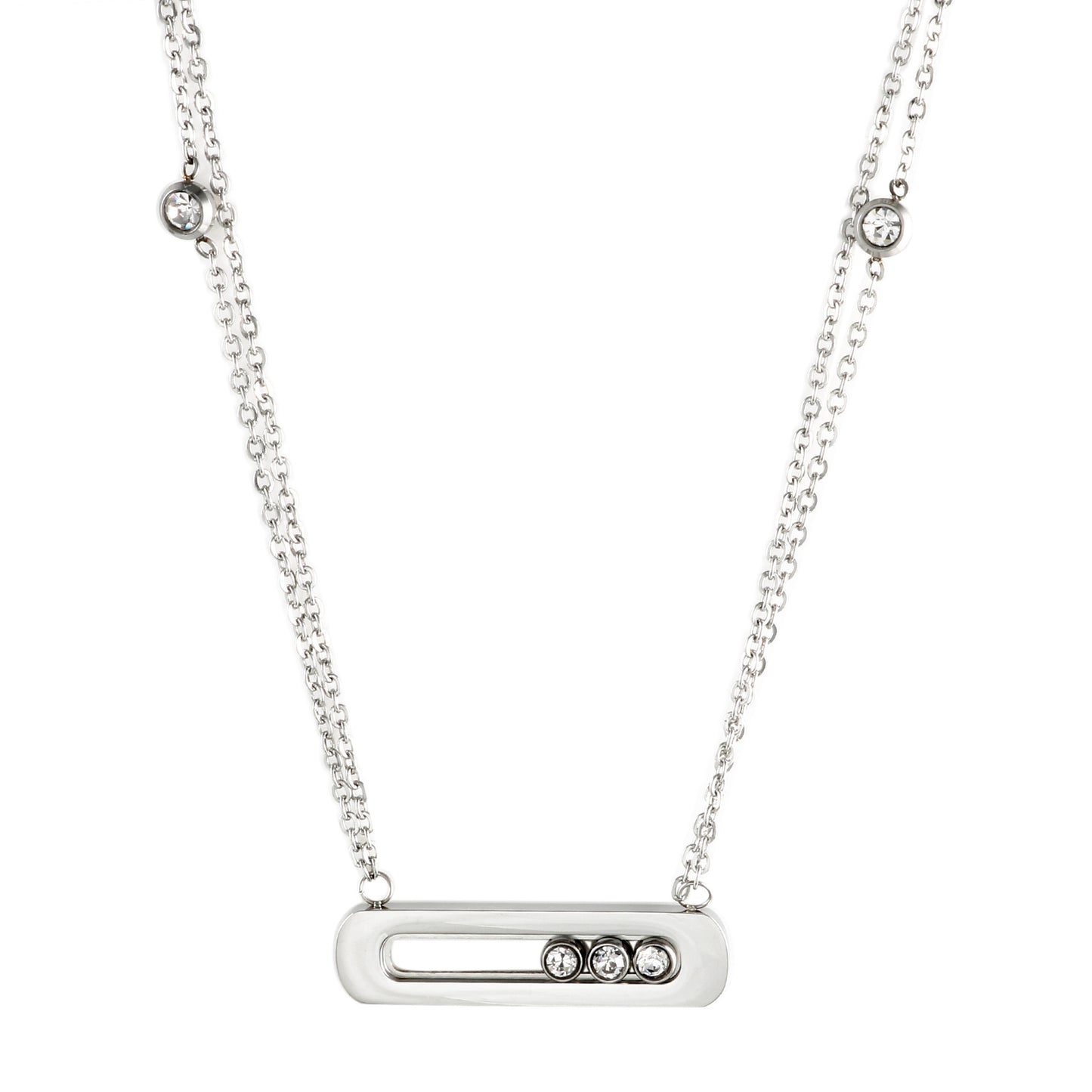 Stainless Steel Diamond Circle Moving Stone Holder Jewelry Set