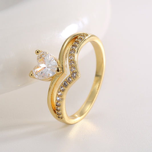 Style Female With Hearts Zircon Retro Rings
