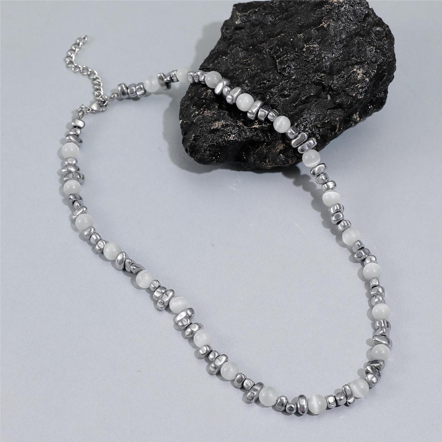 Niche Black White Beaded Clavicle Chain Necklaces