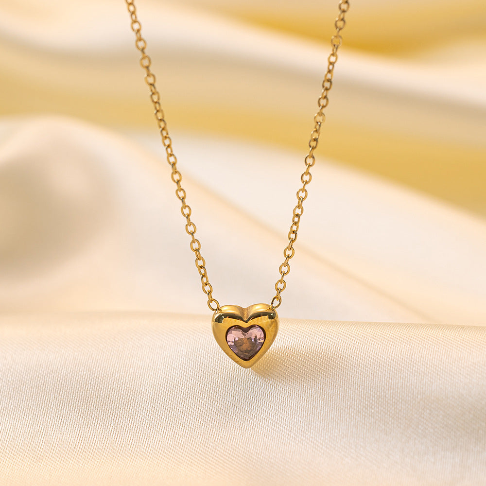Women's Heart-shaped Stainless Steel For High-grade Golden Peach Heart Necklaces