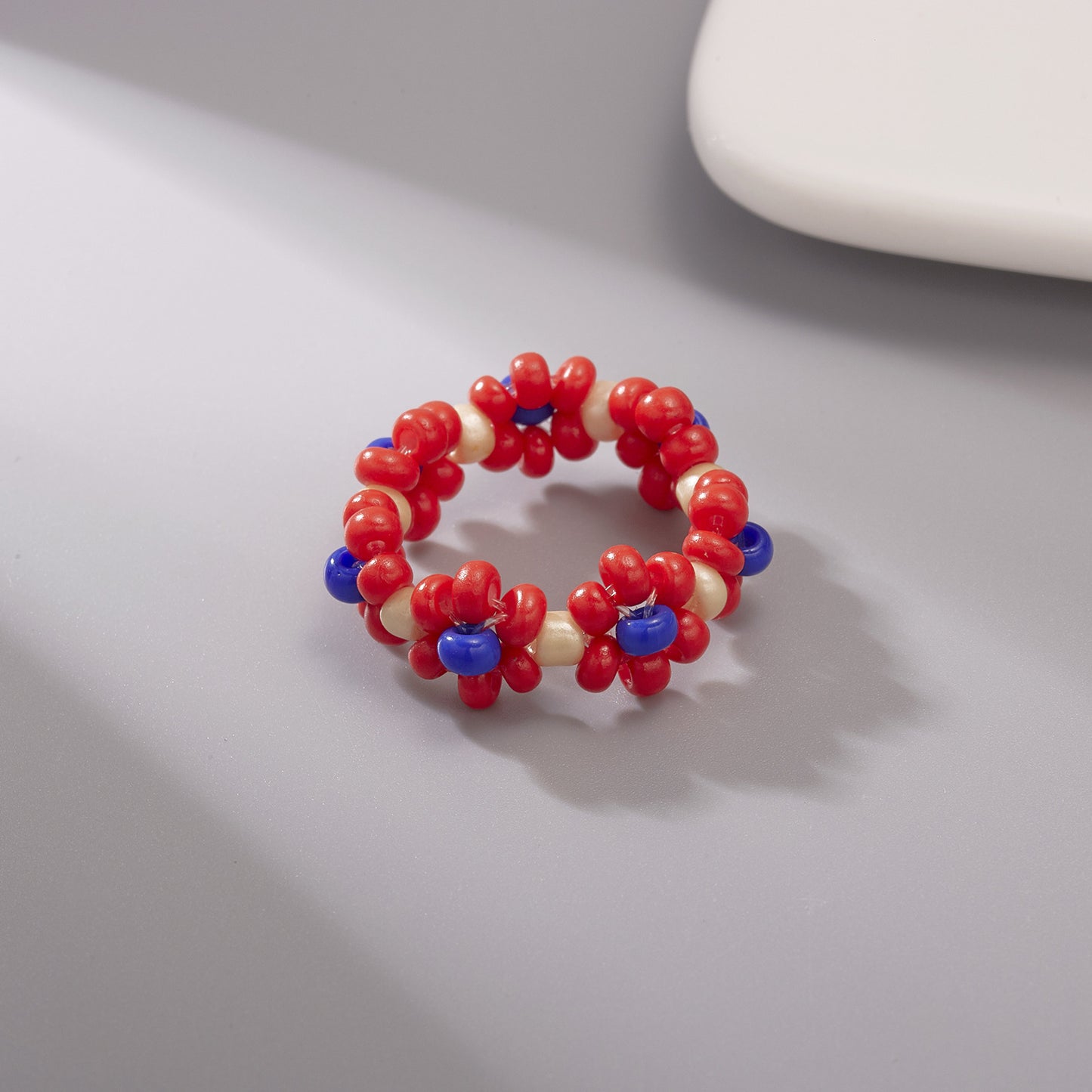 Women's Handmade Bead Flower Colored Woven Small Rings