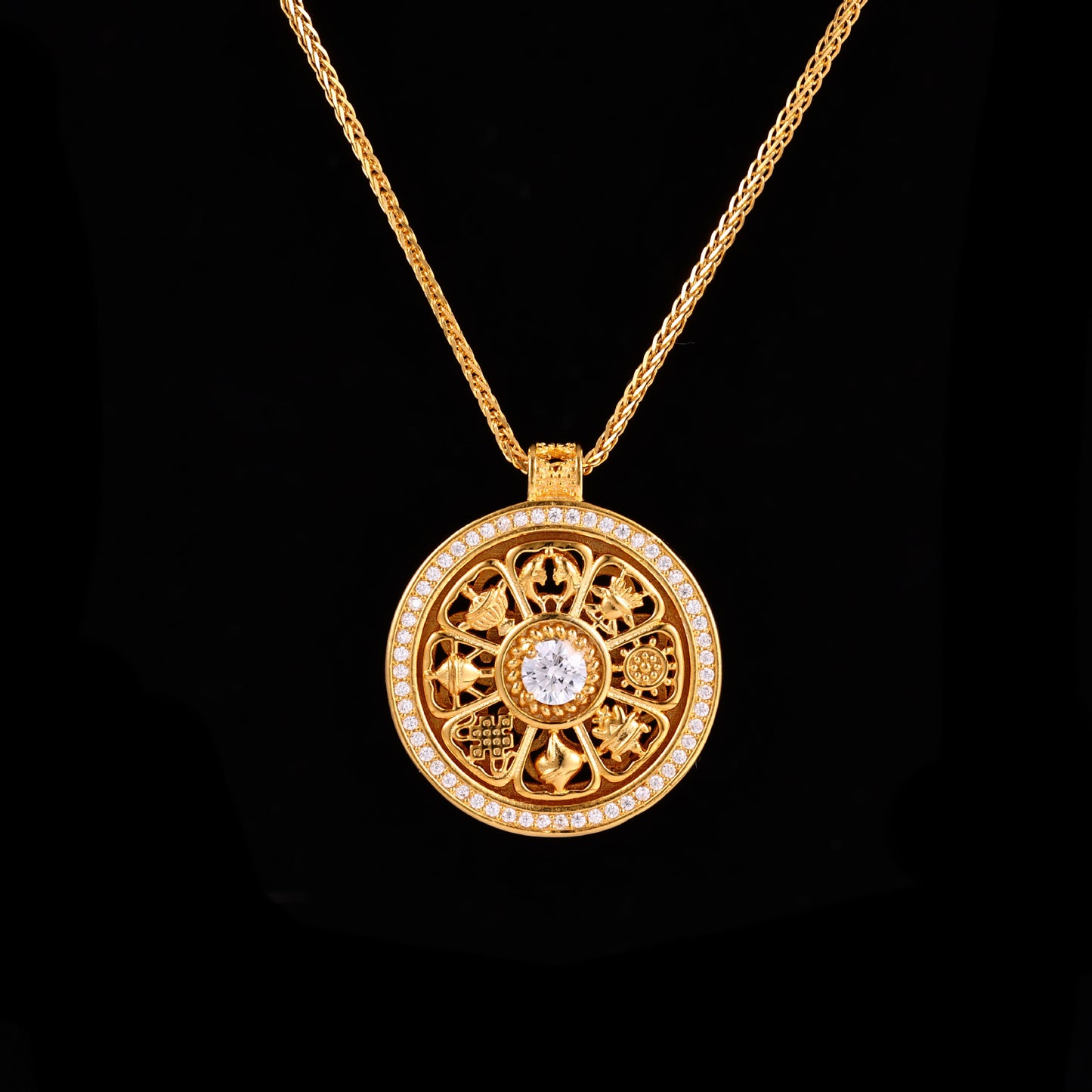 Ancient Style Alluvial Rotating Sunflower Compass Chinese Necklaces