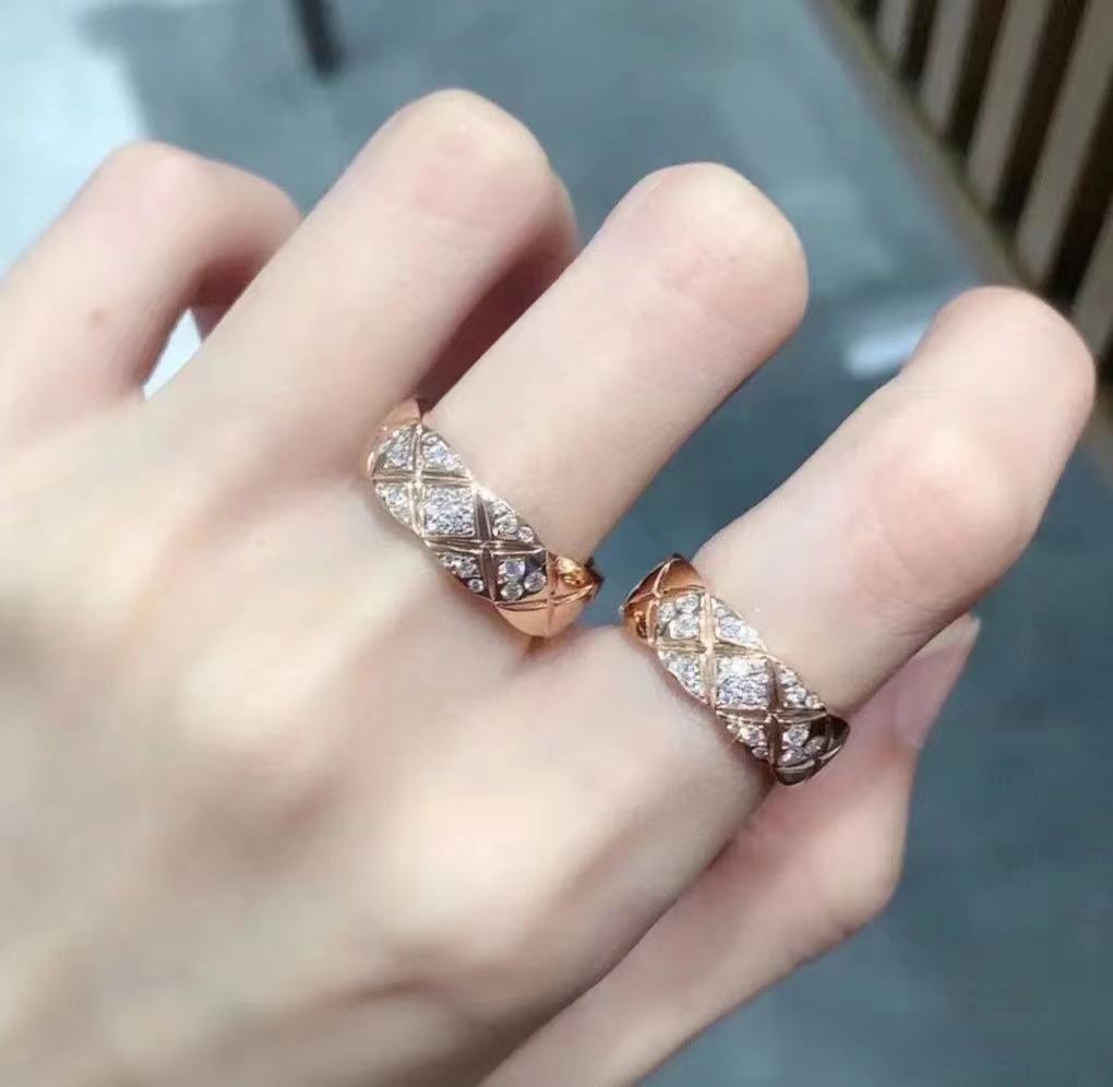 Version Narrow Wide Gold-plated Diamond Grid Rings