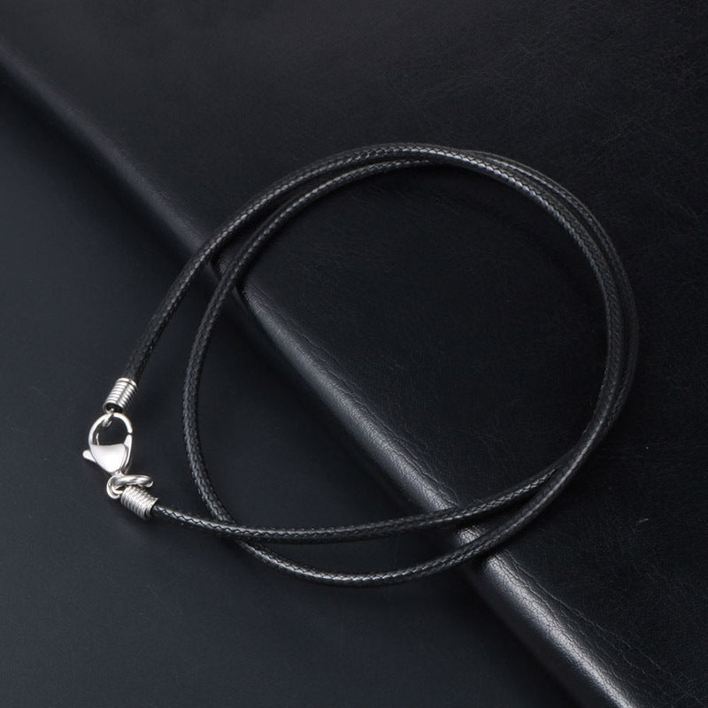 Men's Steel Buckle Simple Black Woven Linen Wax Necklaces