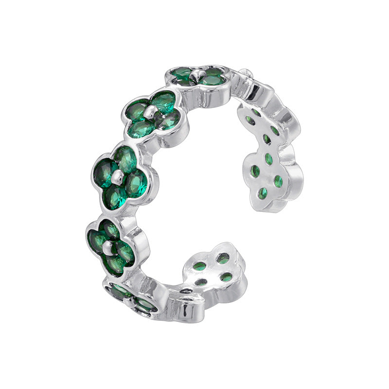 Temperament Entry Lux Gold Inlaid Color Diamond Four-leaf Clover Rings