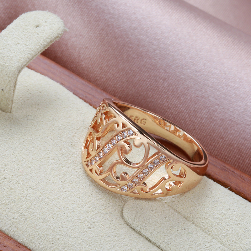 Profile Simple Micro Inlaid Zircon Rose Gold Plated Ring