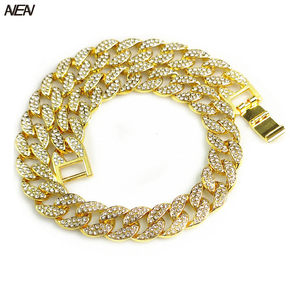 Gold Ornament Hip Hop Flat Leaves Two-tone Pink Cuban Necklaces