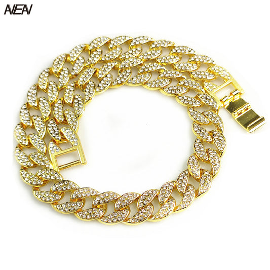 Gold Ornament Hip Hop Flat Leaves Two-tone Pink Cuban Necklaces