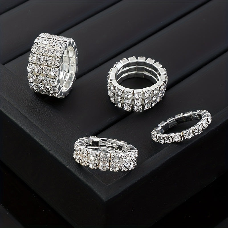 Elastic Full Diamond Shiny Fashion Simple Twin Colorful Rings