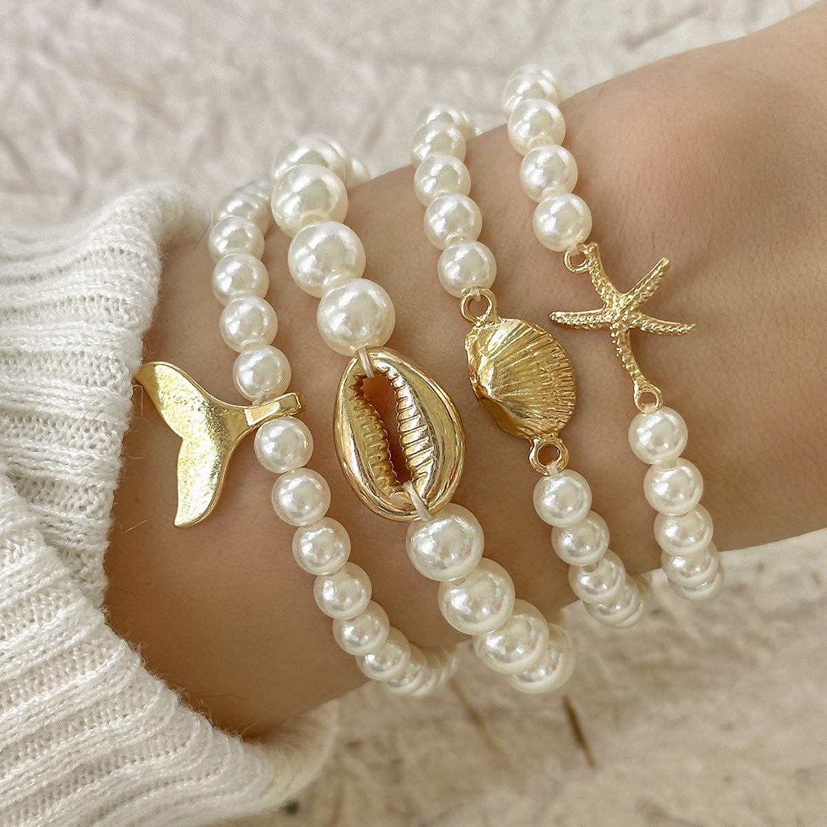 Women's Beaded Bead Fishtail Elastic Imitation Pearl Bracelet