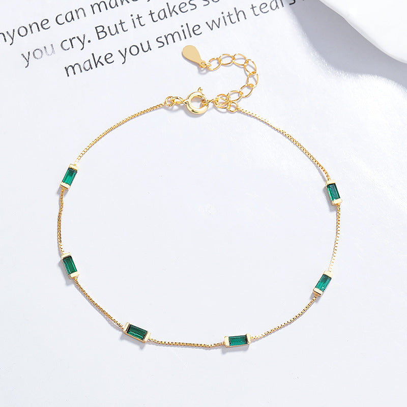 Women's Sier Green Square Diamond Simple Box Chain Bracelets