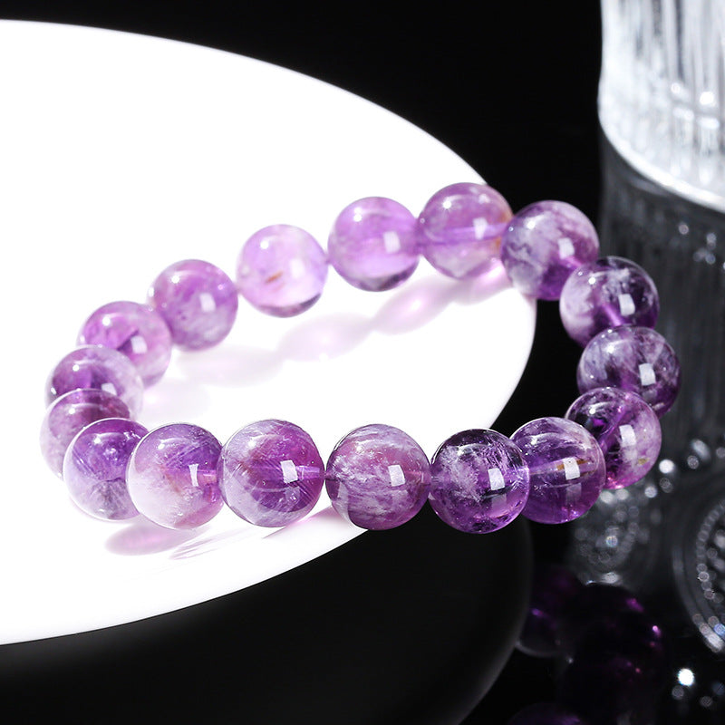 Women's Natural Purple Rabbit Fur Crystal Simple Amethyst Hair Round Bracelets