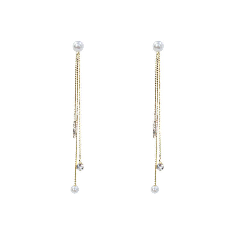 Pearl Versatile Personality Long Tassel Female Earrings