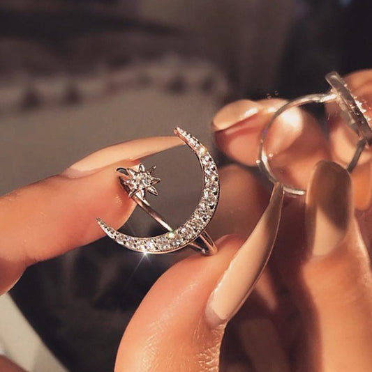 Crescent Star Moon Plated Creative Exaggerating Rings
