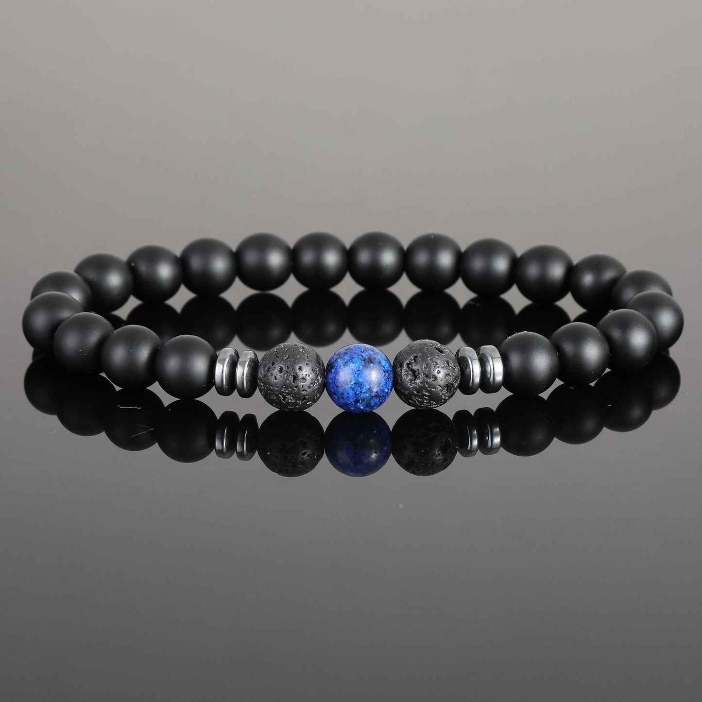 Women's & Men's Black Bead Stone Hematite Spacer Volcanic Bracelets