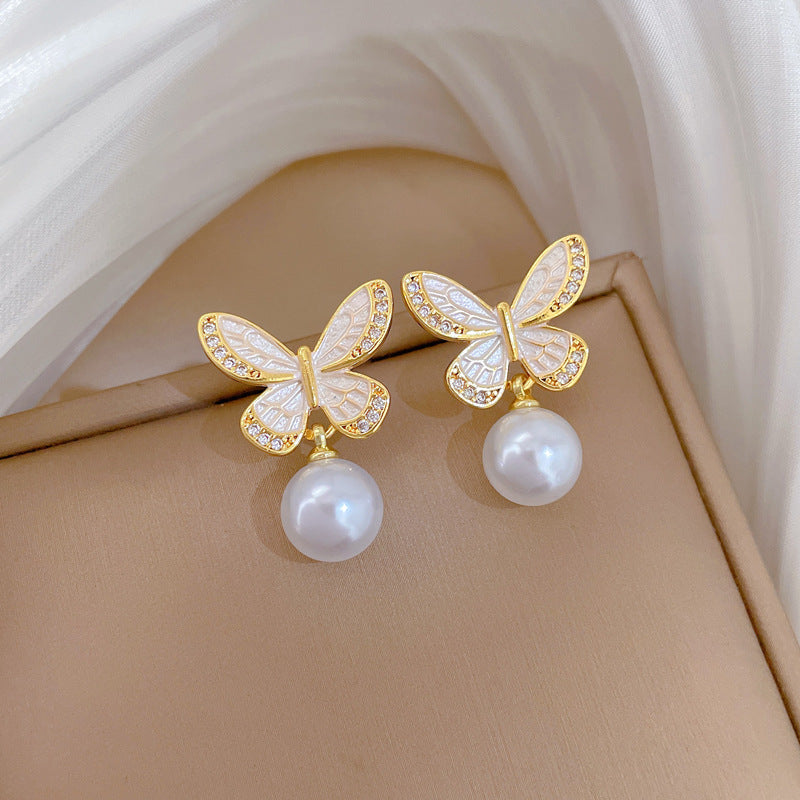 Women's Dripping Butterfly Pearl Light Luxury Temperament Gorgeous Full Jewelry Set