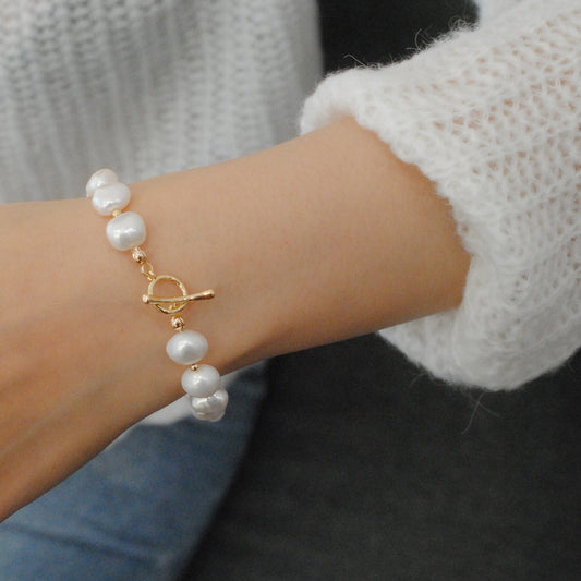 Women's Real Gold Electroplated Baroque Freshwater Pearl Elegant Design Cold Bracelets