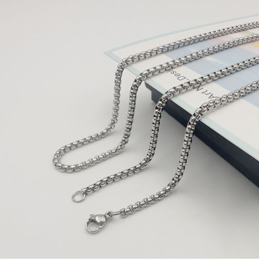 Steel Square Pearl Chain Sweater Jewelry Necklaces