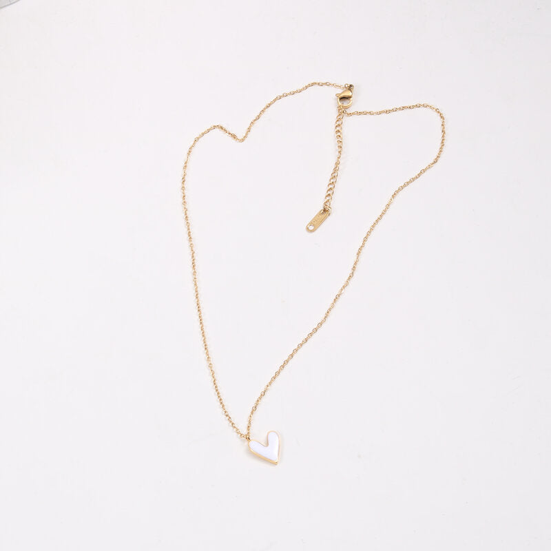 Peach Heart White Enamel Titanium Steel Necklaces