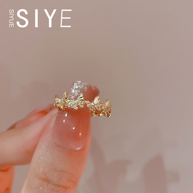 Enamel Butterfly Female Opening Adjustable Design High Sense Rings