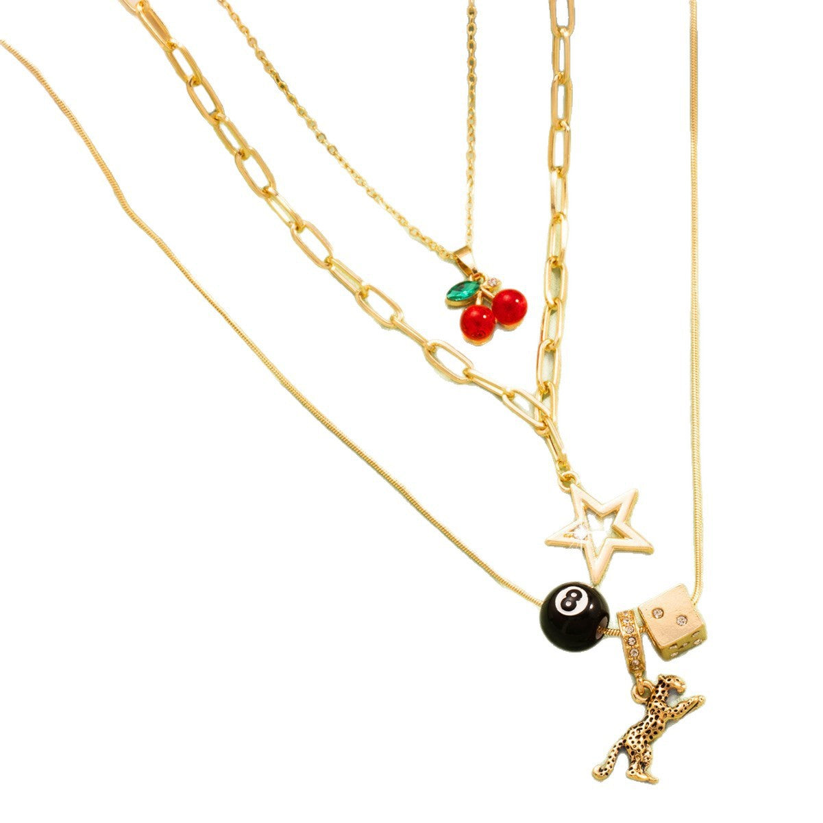 Women's Acrylic Cherry Alloy Leopard Sieve Twin Necklaces