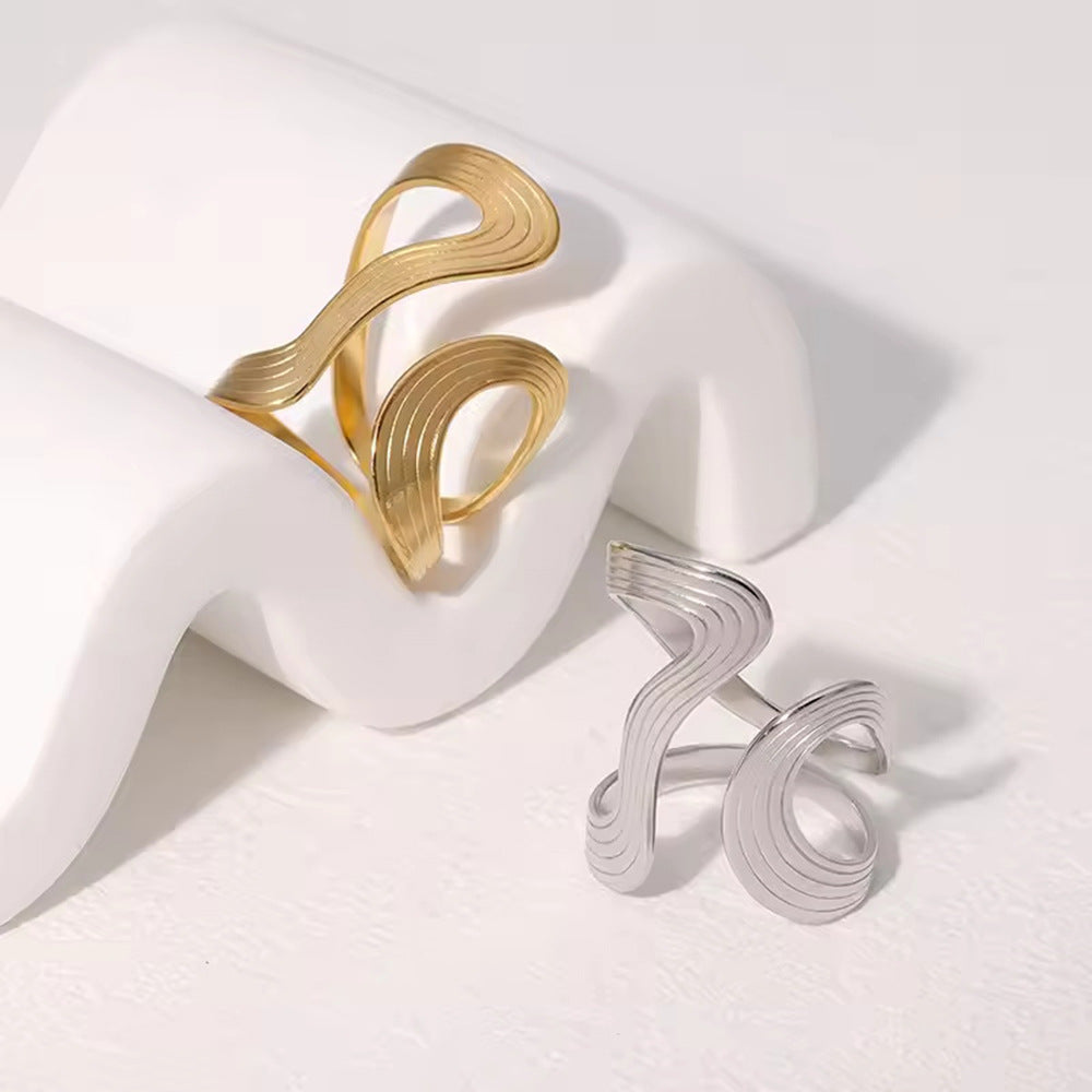 Simple Line Irregular Niche Design Stainless Ring