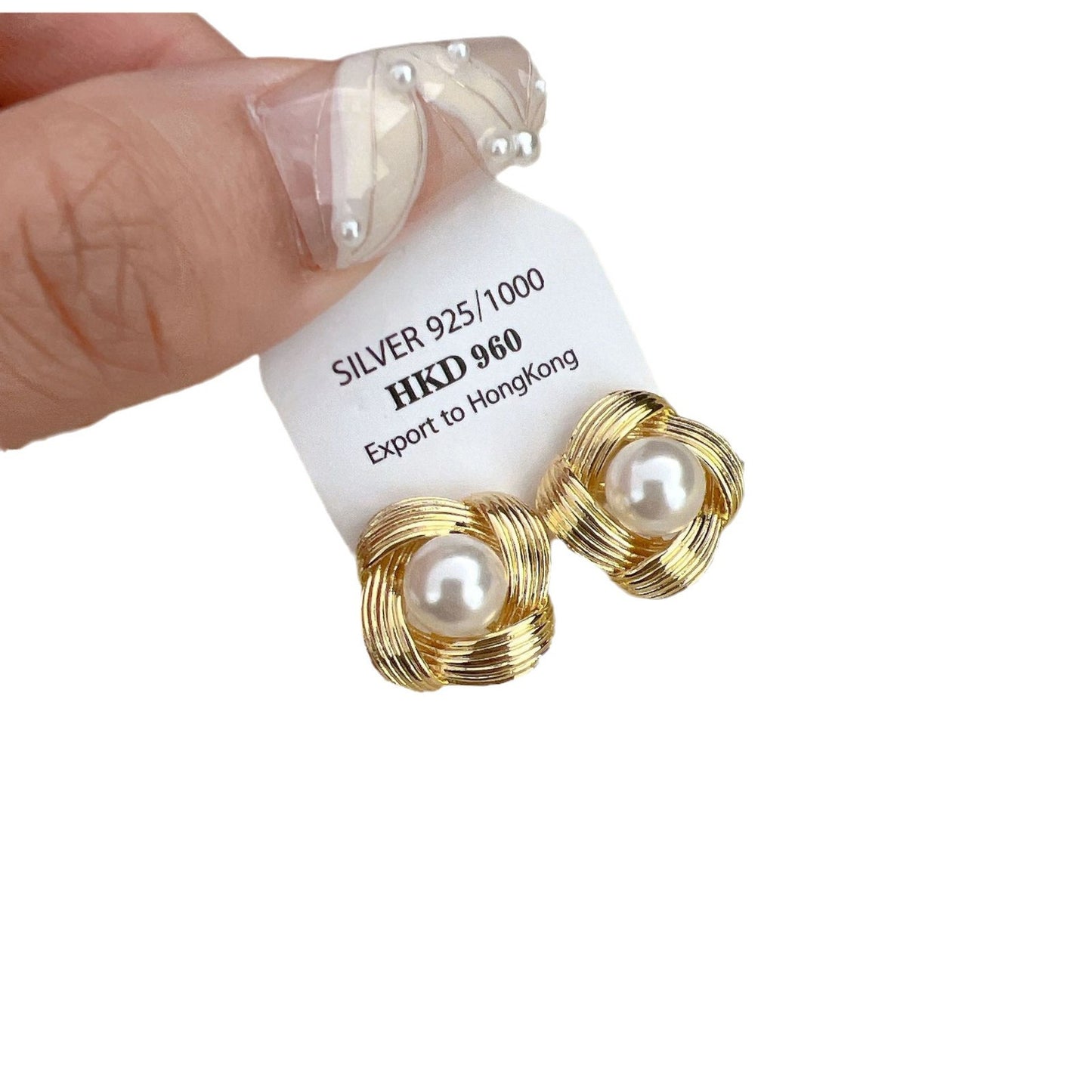 Women's Pearl Rhombic Ear Ornament Design High-grade Light Earrings