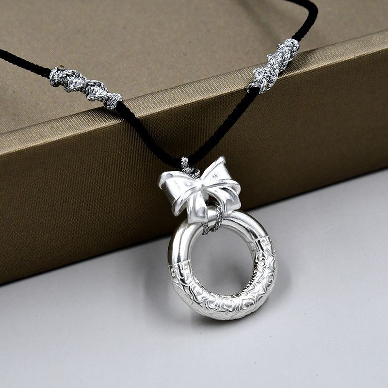 Sier Bow Peace Buckle Hand-knitted Rope Necklaces