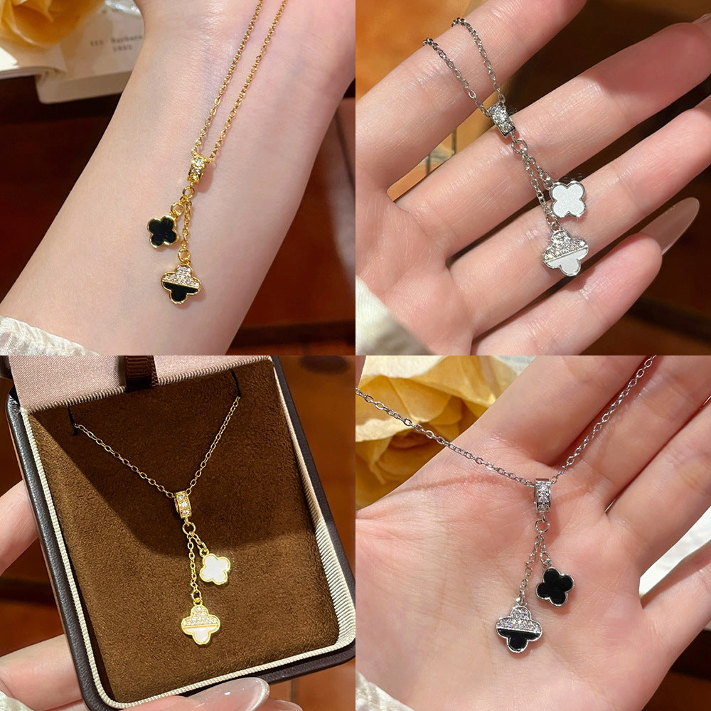 Double Lucky Four-leaf Clover Female Refined Necklaces