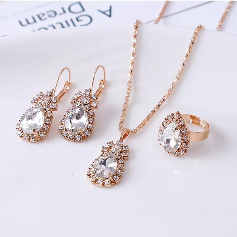 Rose Red Lake Blue Three-piece Rhinestone Necklaces