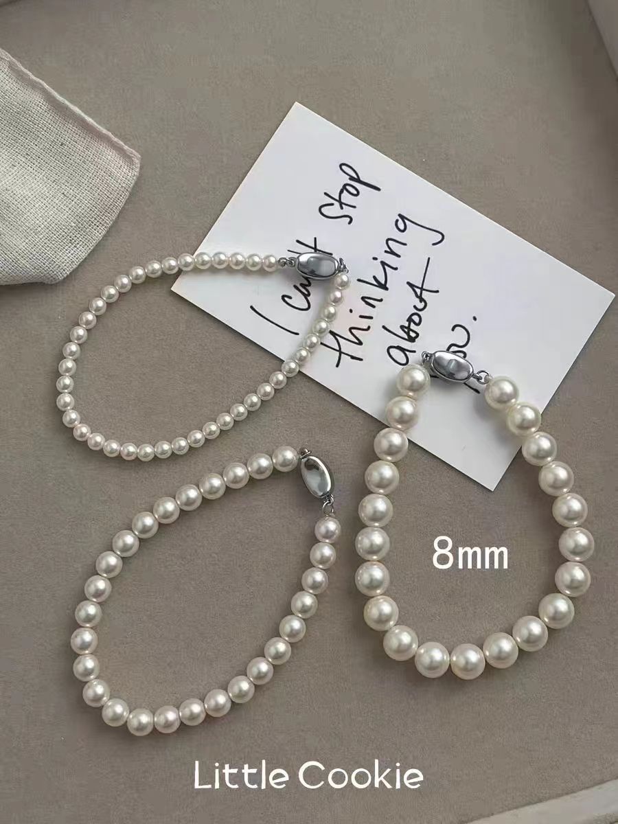 French Style Knot Pearl Female Bright Cream White Bracelets