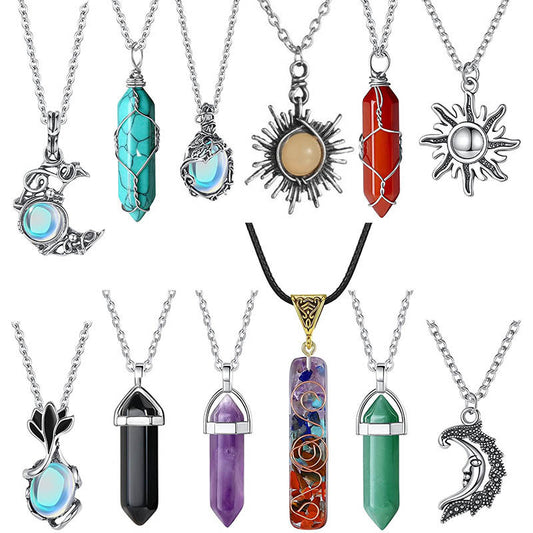 Stone Amethyst Hexagon Prism Bullet Moonstone Pendants