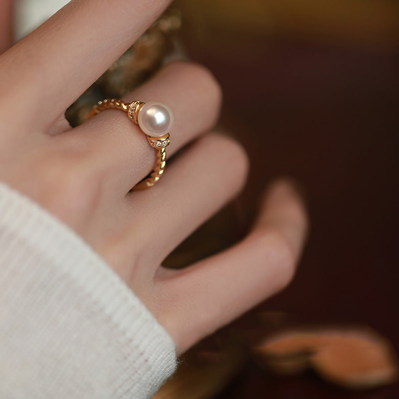 Antique Twist Pearl Gold-plated High Sense Court Rings