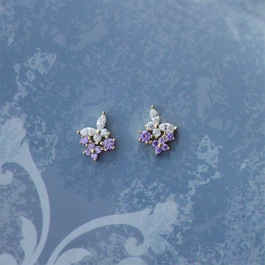 Purple Butterfly Female Delicate Sier-plated Ear Earrings